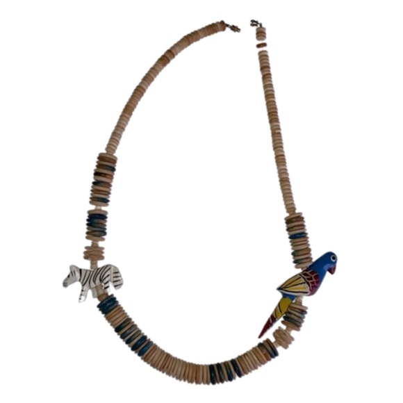 Necklace wood zoo zebra parrot women’s - Picture 1 of 8